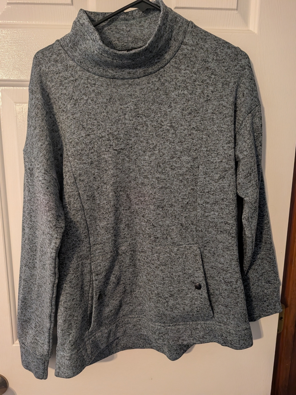 RBX Heather Grey Knit Funnel / Cowl Neck Pullover  with Snap Pocket - Size Large